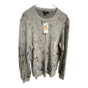 Alfani Grey Black Abstract Crewneck Sweater Size Small